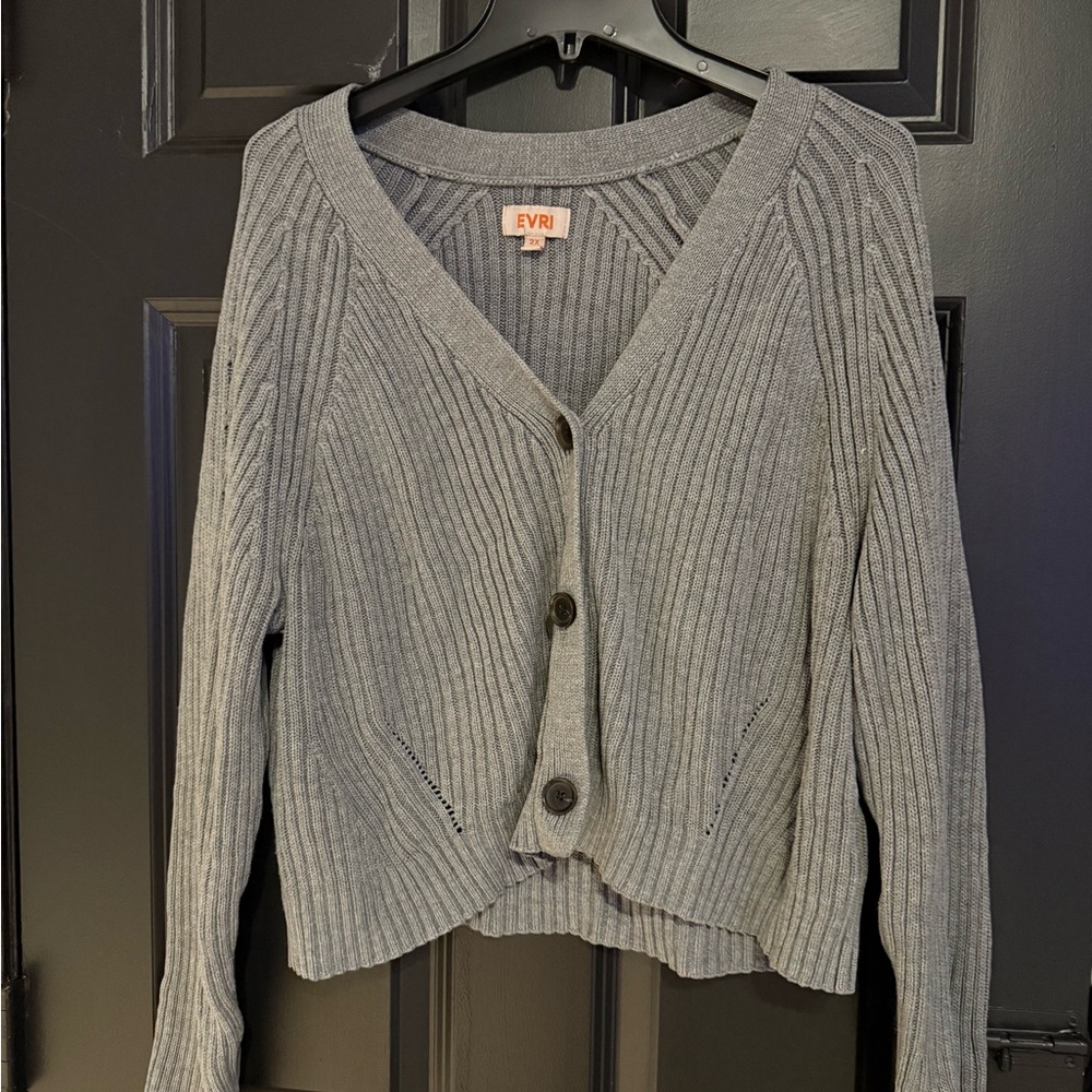 EVRI Charcoal Ribbed Cardigan